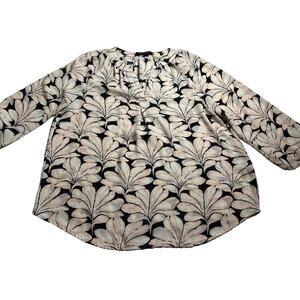 Ivanka Trump women L white black pink long sleeve floral flower blouse top shirt